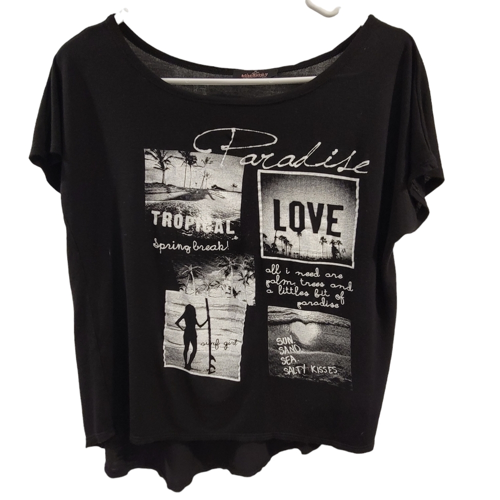 Black Tee "Paradise" Love Juniors Large